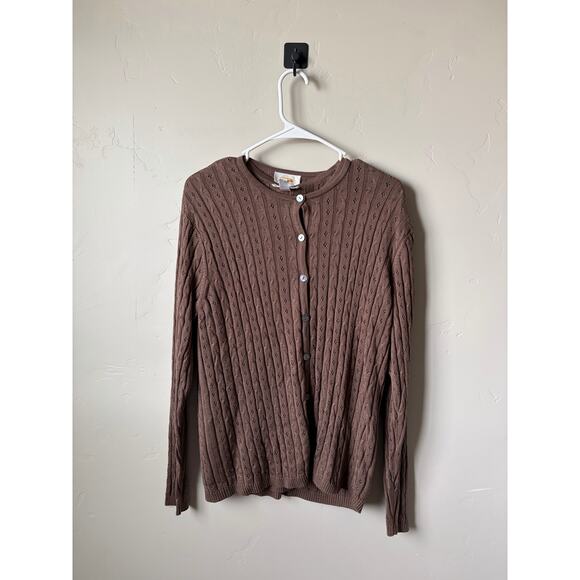 VTG 90's NWT Brown Talbots 100% Silk Cable Knit Button Up Cardigan W/ Top- Sz M - Picture 6 of 9